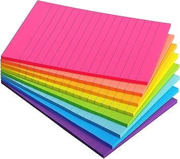 Eastern Wolf 8 Pads Lined Sticky Notes 4x6 Sticky Notes with Lines Self-Stick Note Pads 8 Bright Multi Colors, 35 Sheet/Pad