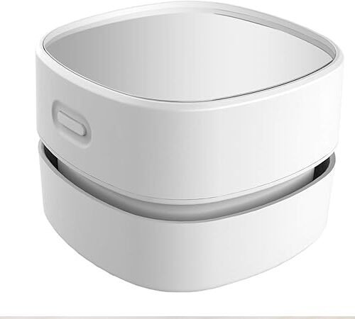 ODISTAR Desktop Vacuum Cleaner, Mini Table dust Sweeper Energy Saving,High Endurance up to 90 mins,Cordless&360º Rotatable Design for Keyboard/Home/School/Office(White AA Battery)