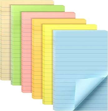 Mr. Pen- Lined Sticky Notes 4x6, 6 Pads, 45 Sheets/Pad, Pastel Color, Sticky Notes with Lines, Ruled Post Stickies