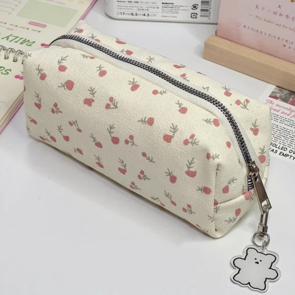 Ins Cream Floral Pen Bag Large Capacity Pencil Case
